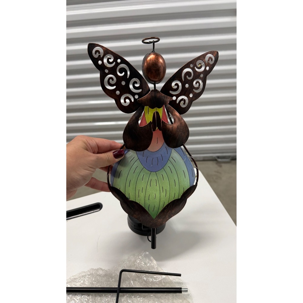 Solar Powered Angel Garden Stake Metal Butterfly Wing LED Outdoor Light Bronze